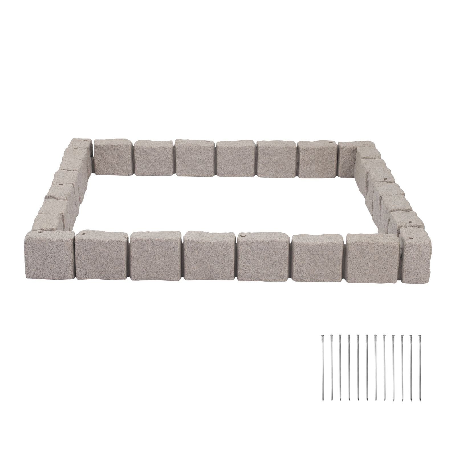 faux stone landscape edging, 15.5 ft kit, no dig garden edging border, blocks for lawn, flower beds, yard, 4 pack each section has 6 bricks 46.85"l x 3.94"w x 6.1"h, 12 spikes & 4 corners, beige