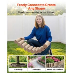 faux wood landscape edging, 13.7 ft kit, no dig garden edging border, blocks for lawn, flower beds, pathways, yards, 4 pack each section has 10 logs 41.14"l x 3.74"w x 7.48"h, 32 spikes, beige