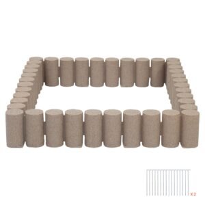Faux Wood Landscape Edging, 13.7 ft Kit, No Dig Garden Edging Border, Blocks for Lawn, Flower Beds, Pathways, Yards, 4 Pack Each Section Has 10 Logs 41.14"L x 3.74"W x 7.48"H, 32 Spikes, Beige