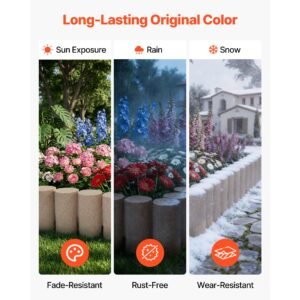 faux wood landscape edging, 13.7 ft kit, no dig garden edging border, blocks for lawn, flower beds, pathways, yards, 4 pack each section has 10 logs 41.14"l x 3.74"w x 7.48"h, 32 spikes, beige