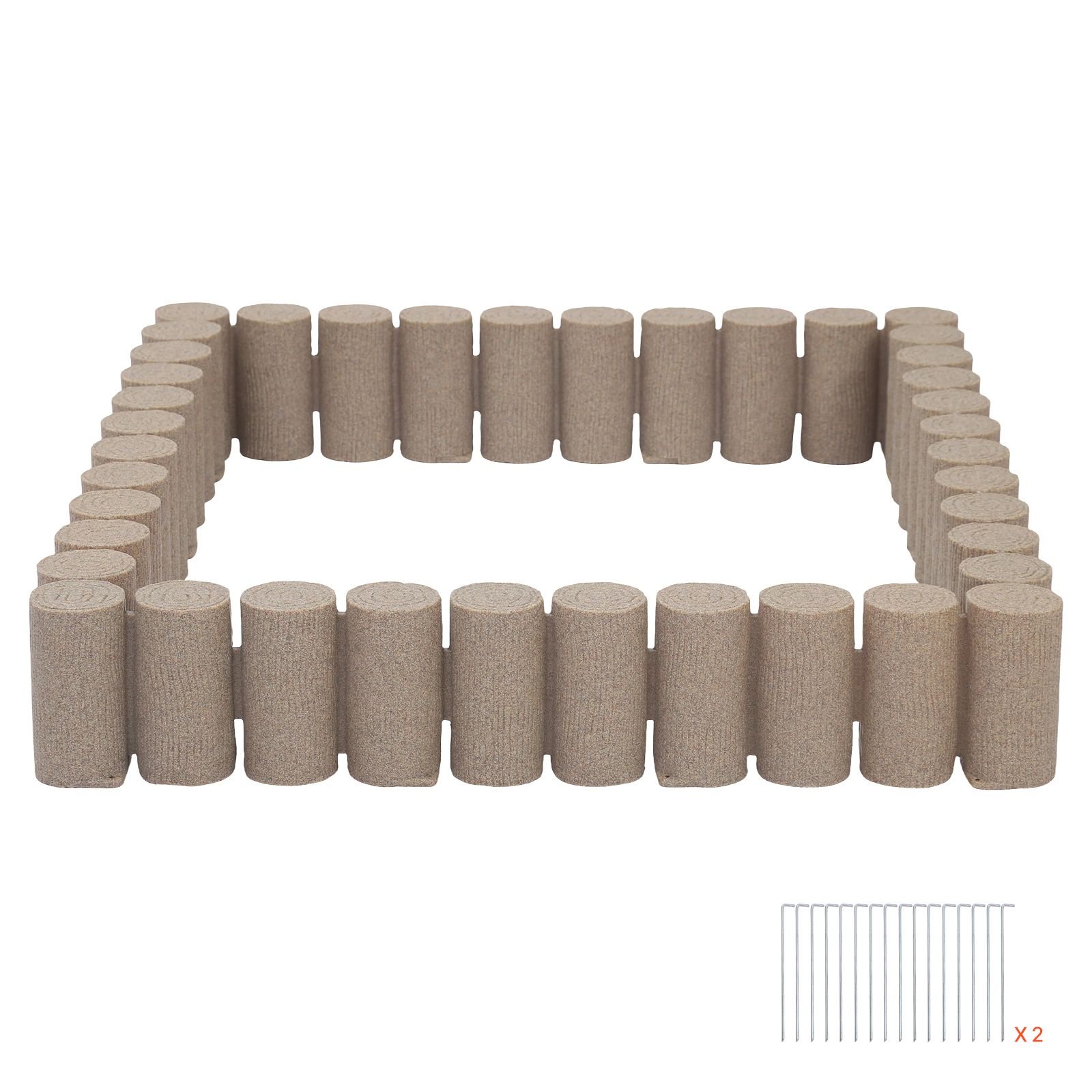 faux wood landscape edging, 13.7 ft kit, no dig garden edging border, blocks for lawn, flower beds, pathways, yards, 4 pack each section has 10 logs 41.14"l x 3.74"w x 7.48"h, 32 spikes, beige
