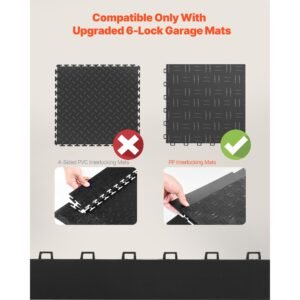 female garage floors transition edge kit, 15 pcs sturdy pp interlocking modular garage floor edging slip resistant, easy assembly compatible only with upgraded 6 lock garage mats, black