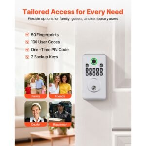 fingerprint door lock, electronic biometric deadbolt with pioneering easy grip design, auto locking, one time code, anti peeking password, keyless entry door lock for home, apartment, silver