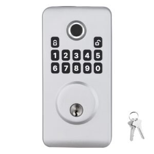 Fingerprint Door Lock, Electronic Biometric Deadbolt with Pioneering Easy-Grip Design, Auto Locking, One-Time Code, Anti-Peeking Password, Keyless Entry Door Lock for Home, Apartment, Silver