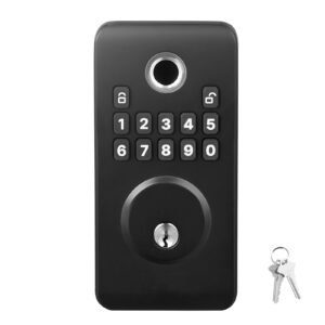 Fingerprint Door Lock, Electronic Biometric Deadbolt with Pioneering Easy-Grip Design, Auto Locking, One-Time Code, Anti-Peeking Password, Keyless Entry Door Lock for Home Use, Matte Black