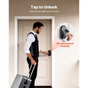 fingerprint door lock, electronic biometric deadbolt with touchscreen, auto locking, one time code, anti peeking password, keyless entry door lock with ic cards, for home, apartment, matte black