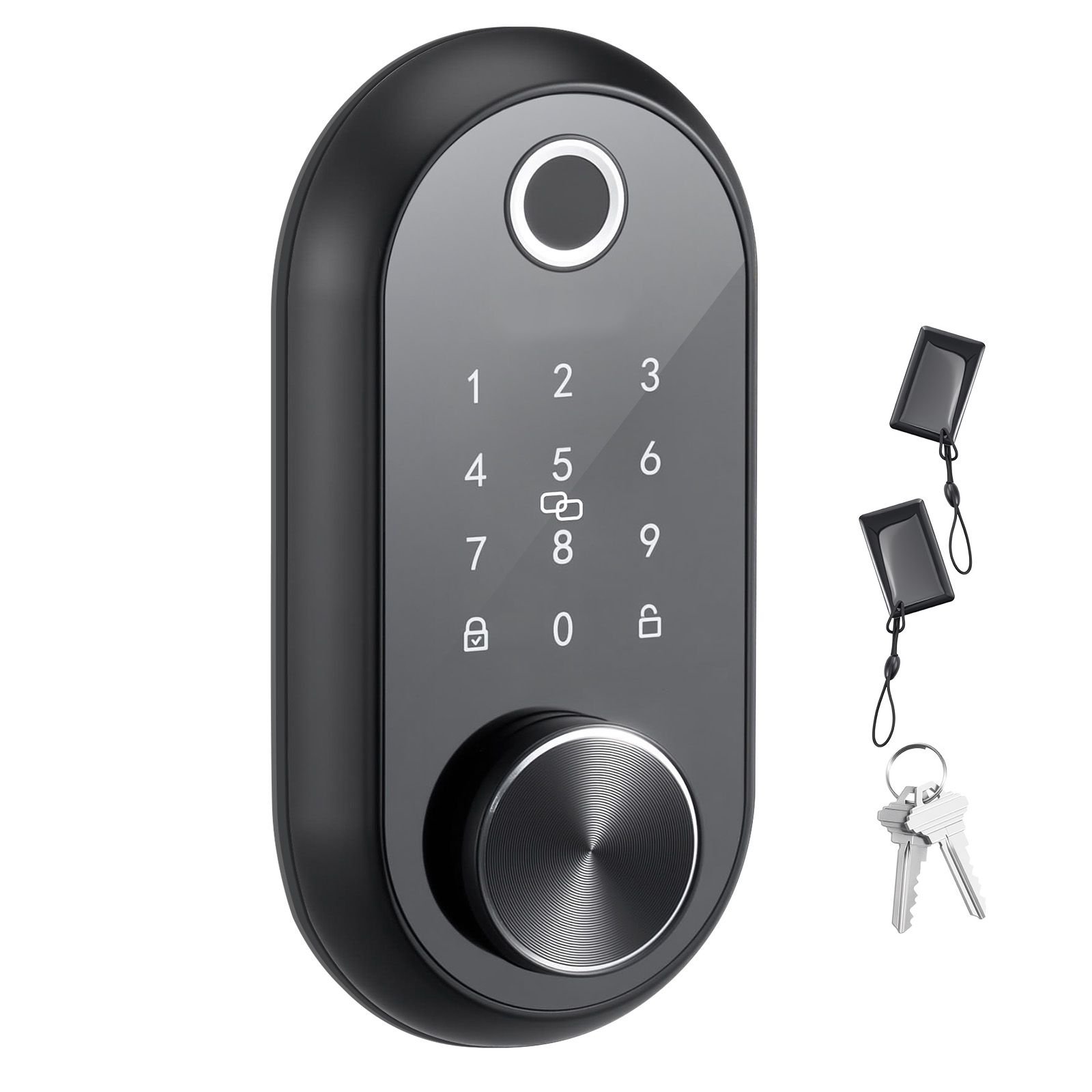 fingerprint door lock, electronic biometric deadbolt with touchscreen, auto locking, one time code, anti peeking password, keyless entry door lock with ic cards, for home, apartment, matte black