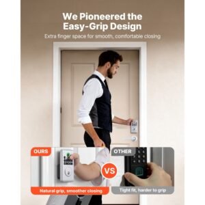 fingerprint door lock set, electronic biometric deadbolt keyless entry door lock with handle, pioneering easy grip design, auto locking, one time code, anti peeking password, for home, silver