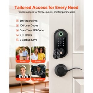 fingerprint door lock set, electronic biometric deadbolt keyless entry door lock with handle, touchscreen, auto locking, one time code, anti peeking password, ic cards, for home, matte black