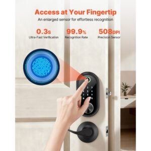 fingerprint door lock set, electronic biometric deadbolt keyless entry door lock with handle, touchscreen, auto locking, one time code, anti peeking password, ic cards, for home, matte black