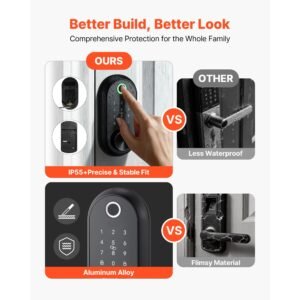fingerprint door lock set, electronic biometric deadbolt keyless entry door lock with handle, touchscreen, auto locking, one time code, anti peeking password, ic cards, for home, matte black