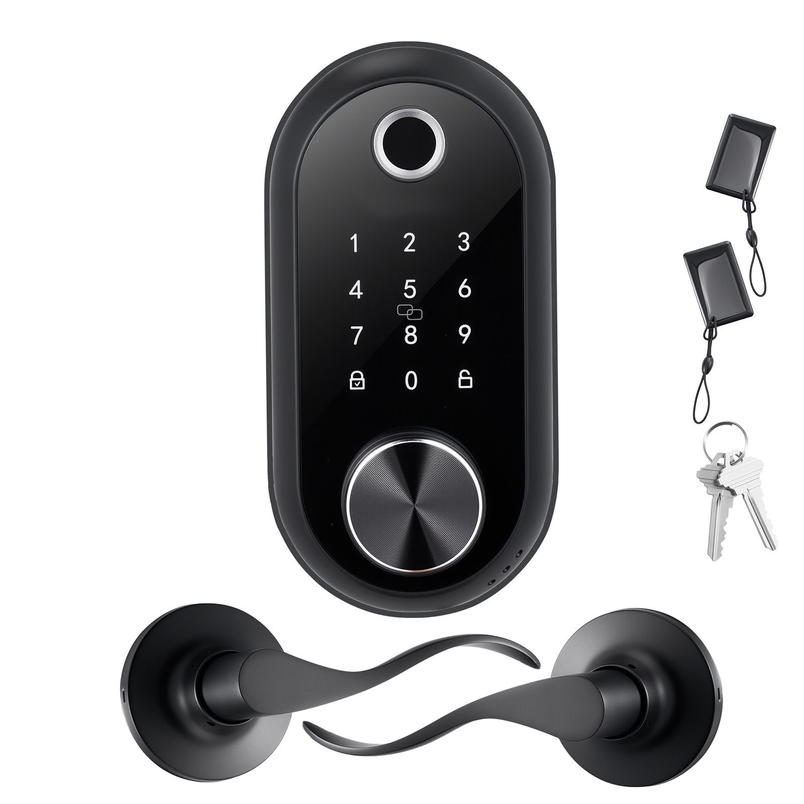 fingerprint door lock set, electronic biometric deadbolt keyless entry door lock with handle, touchscreen, auto locking, one time code, anti peeking password, ic cards, for home, matte black