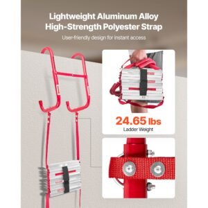 fire escape ladder, 5 6 story 50ft retractable emergency fire ladder, lightweight aluminum alloy safety escape ladders with sturdy polyester strap, anti slip & wide rungs, 1000lbs max loading
