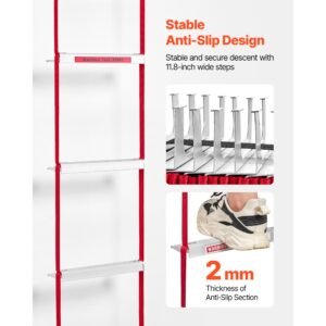 fire escape ladder, 5 6 story 50ft retractable emergency fire ladder, lightweight aluminum alloy safety escape ladders with sturdy polyester strap, anti slip & wide rungs, 1000lbs max loading