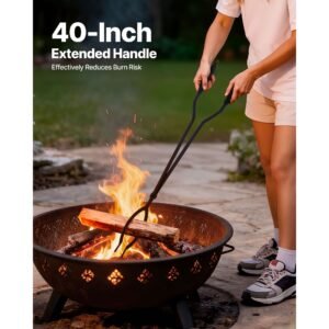 fireplace tool set, 3 pcs fire tool set and holder with stand, tongs, fire place poker, wrought iron fireplace accessories for campfire backyard bonfire indoor/outdoor, black