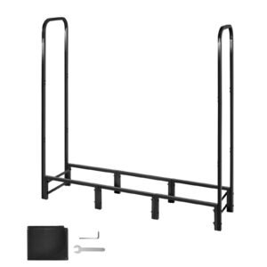 Firewood Rack with Waterproof Cover, 4 ft Outdoor Firewood Holder, 1/4 Cord Storage Metal Log Holder, 400lb Max Weight Capacity, Full Covered, Powder-Coated Wood Storage Rack for Fireplace Deck