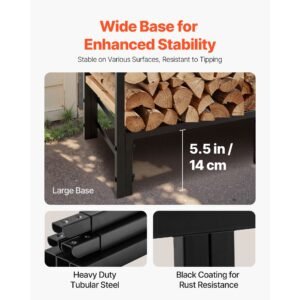 firewood rack with waterproof cover, 4 ft outdoor firewood holder, 1/4 cord storage metal log holder, 400lb max weight capacity, full covered, powder coated wood storage rack for fireplace deck