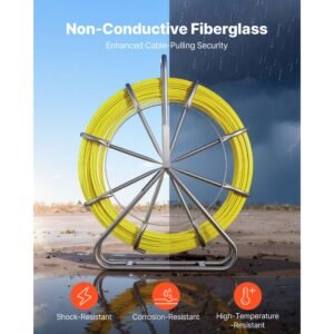 fish tape fiberglass, 500ft 6.3mm, duct rodder fishtape wire puller with stand, 1/4 inch cable running rod, marked every 5 feet, fishing tools for walls and electrical conduit, non conductive