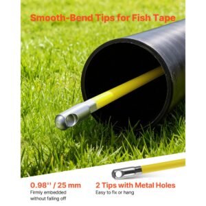 fish tape fiberglass, 500ft 6.3mm, duct rodder fishtape wire puller with stand, 1/4 inch cable running rod, marked every 5 feet, fishing tools for walls and electrical conduit, non conductive