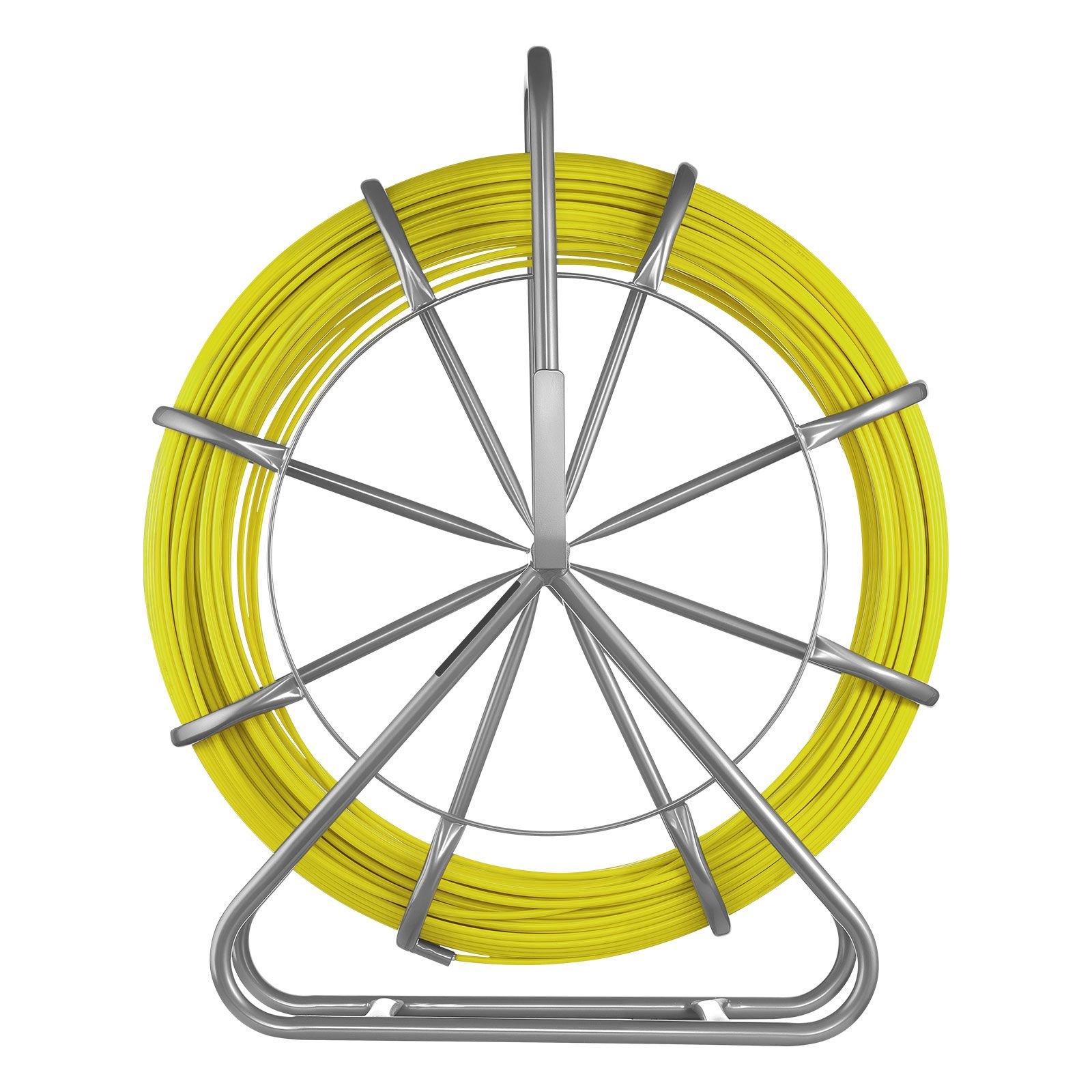 fish tape fiberglass, 500ft 6.3mm, duct rodder fishtape wire puller with stand, 1/4 inch cable running rod, marked every 5 feet, fishing tools for walls and electrical conduit, non conductive
