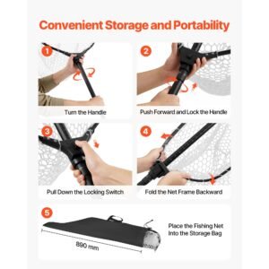 fishing net, foldable landing nets with telescopic handle and built in length scale, lightweight and stronger 6063 aluminum fish gear, soft silicone mesh, holds up to 30 lbs, for kayak boat bank