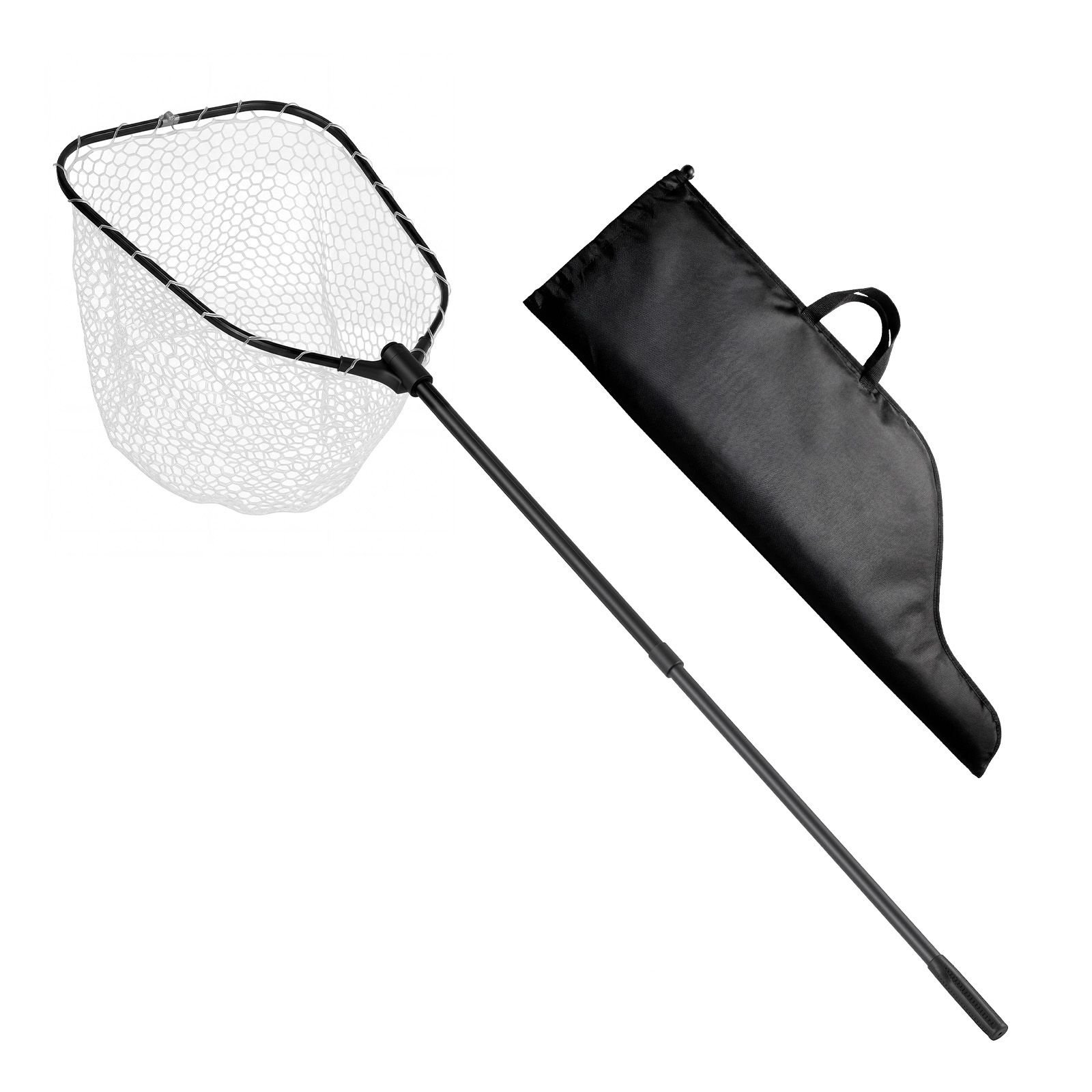 fishing net, foldable landing nets with telescopic handle and built in length scale, lightweight and stronger 6063 aluminum fish gear, soft silicone mesh, holds up to 30 lbs, for kayak boat bank
