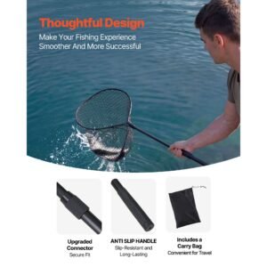 fishing net, foldable landing nets with telescopic handle, portable lightweight and stronger 6063 aluminum fish gear, soft silicone fish friendly mesh, for kayak, boat, bank, pond, gifts for men