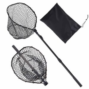 Fishing Net, Foldable Landing Nets with Telescopic Handle, Portable Lightweight and Stronger 6063 Aluminum Fish Gear, Soft Silicone Fish-Friendly Mesh, for Kayak, Boat, Bank, Pond, Gifts for Men