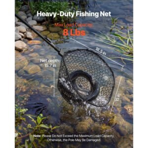 fishing net, foldable landing nets with telescopic handle, portable lightweight and stronger 6063 aluminum fish gear, soft silicone fish friendly mesh, for kayak, boat, bank, pond, gifts for men