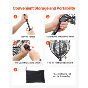 fishing net, foldable landing nets with telescopic handle, portable lightweight and stronger 6063 aluminum fish gear, soft silicone fish friendly mesh, for kayak, boat, bank, pond, gifts for men