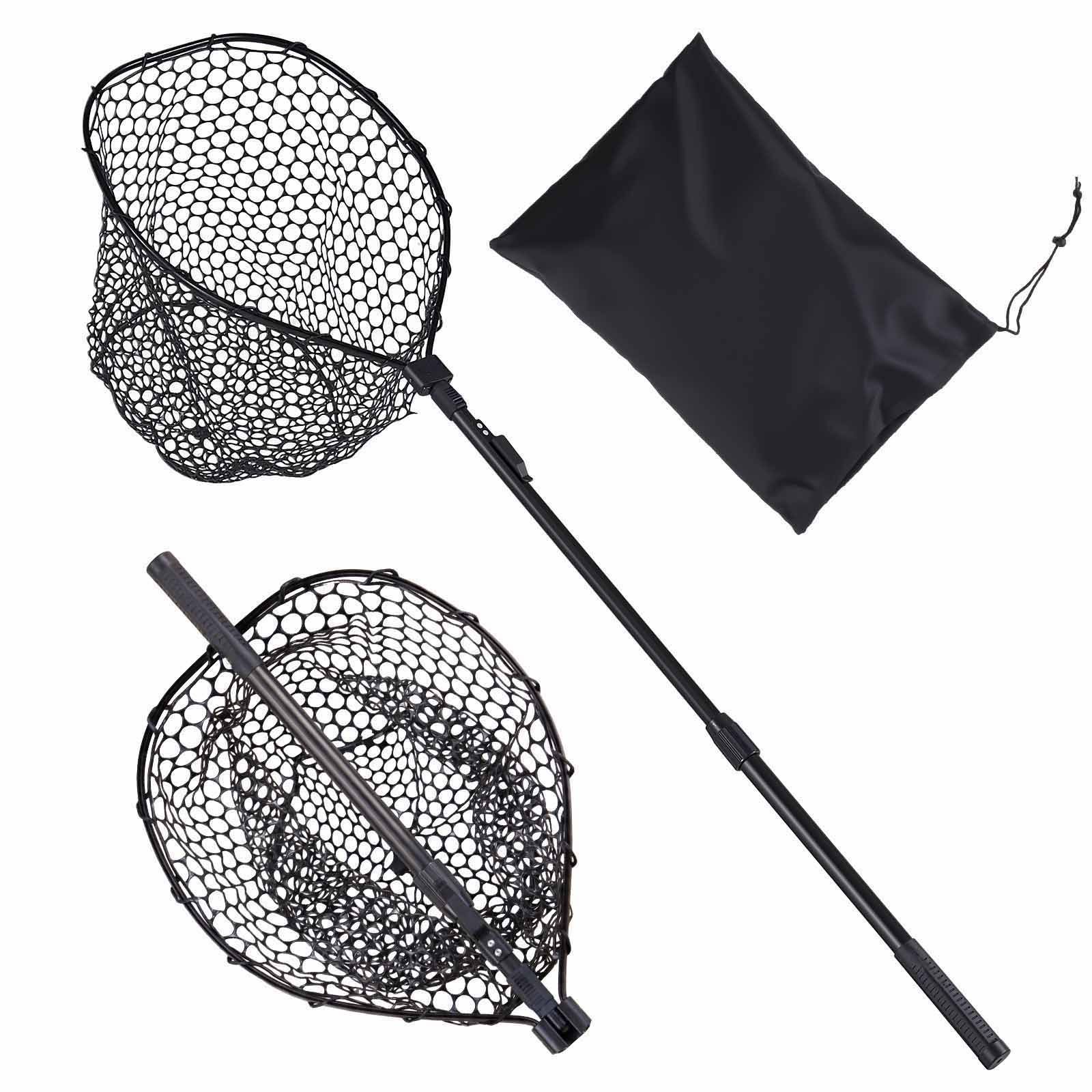fishing net, foldable landing nets with telescopic handle, portable lightweight and stronger 6063 aluminum fish gear, soft silicone fish friendly mesh, for kayak, boat, bank, pond, gifts for men