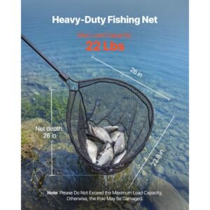 fishing net, landing nets with telescopic handle, portable lightweight stronger 6063 aluminum fish gear, nylon covered pvc, durable and fish friendly, 26 inch net opening for saltwater bait fish