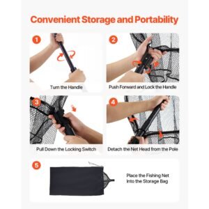 fishing net, landing nets with telescopic handle, portable lightweight stronger 6063 aluminum fish gear, nylon covered pvc, durable and fish friendly, 26 inch net opening for saltwater bait fish