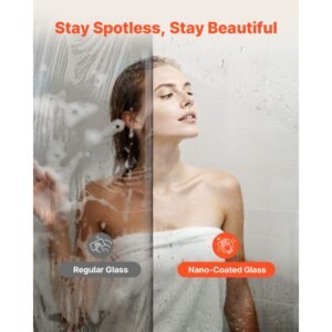 fixed glass shower panel, 34 x 73.6 in full framed fixed shower screen, 5/16 in thick clear tempered glass door with bottom seal strip and hardware, easy to clean, for bathroom, matte black