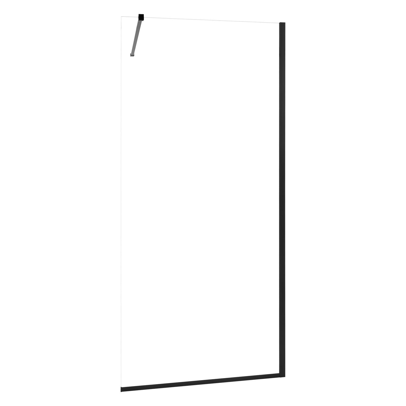 fixed glass shower panel, 34 x 73.6 in semi framed fixed shower screen, 5/16 in thick clear tempered glass door with bottom seal strip and hardware, easy to clean, for bathroom, matte black