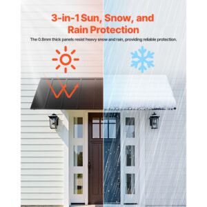 fixed metal awning 104 x 36 in, window awning door canopy, stable triangle steel frame awnings for doors exterior rain, snow & sunlight protection for door entrance, windows, porches, balconies