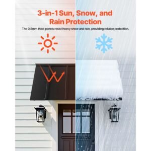 fixed metal awning 56 x 24 in, window awning door canopy, stable triangle steel frame awnings for doors exterior rain, and snow sunlight protection for door entrance, windows, porches, balconies