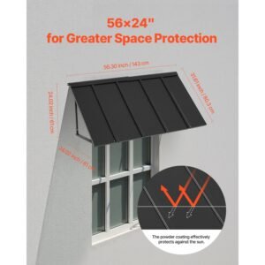 fixed metal awning 56 x 24 in, window awning door canopy, stable triangle steel frame awnings for doors exterior rain, and snow sunlight protection for door entrance, windows, porches, balconies