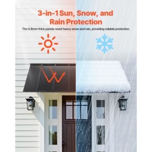 fixed metal awning 80 x 36 in, window awning door canopy, stable triangle steel frame exterior awnings rain, and snow sunlight protection for door entrance, windows, porches, balconies