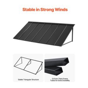fixed metal awning 80 x 36 in, window awning door canopy, stable triangle steel frame exterior awnings rain, and snow sunlight protection for door entrance, windows, porches, balconies