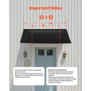 fixed metal awning 80 x 36 in, window awning door canopy, stable triangle steel frame exterior awnings rain, and snow sunlight protection for door entrance, windows, porches, balconies