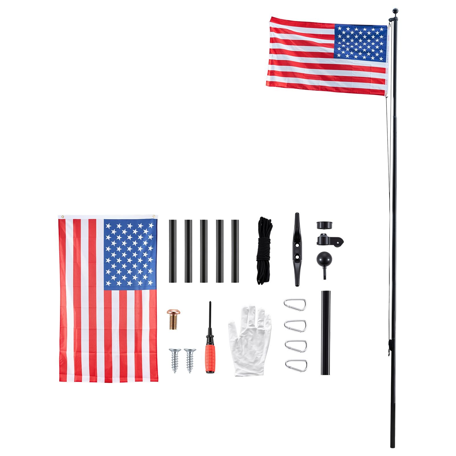 flag pole, 20ft heavy duty sectional flagpole kit for outside house in ground, extra thick outdoor aluminum flagpole kit with 3x5 american flag for yard, residential or commercial use, black