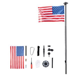 Flag Pole, 20ft Heavy Duty Sectional Flagpole Kit with 136 LED Solar Light for Outside House In Ground, Outdoor Aluminum Flagpole with 3x5 American Flag for Yard, Residential, Commercial, Black
