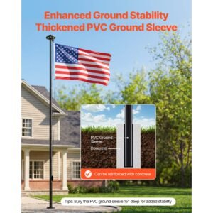 flag pole, 20ft heavy duty sectional flagpole kit with 136 led solar light for outside house in ground, outdoor aluminum flagpole with 3x5 american flag for yard, residential, commercial, black