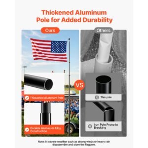 flag pole, 20ft heavy duty telescopic flagpole kit with mounting base for vehicles, extra thick outdoor aluminum flagpole kit with 3x5 american flag for sedans, pickups, rvs, food trucks, black