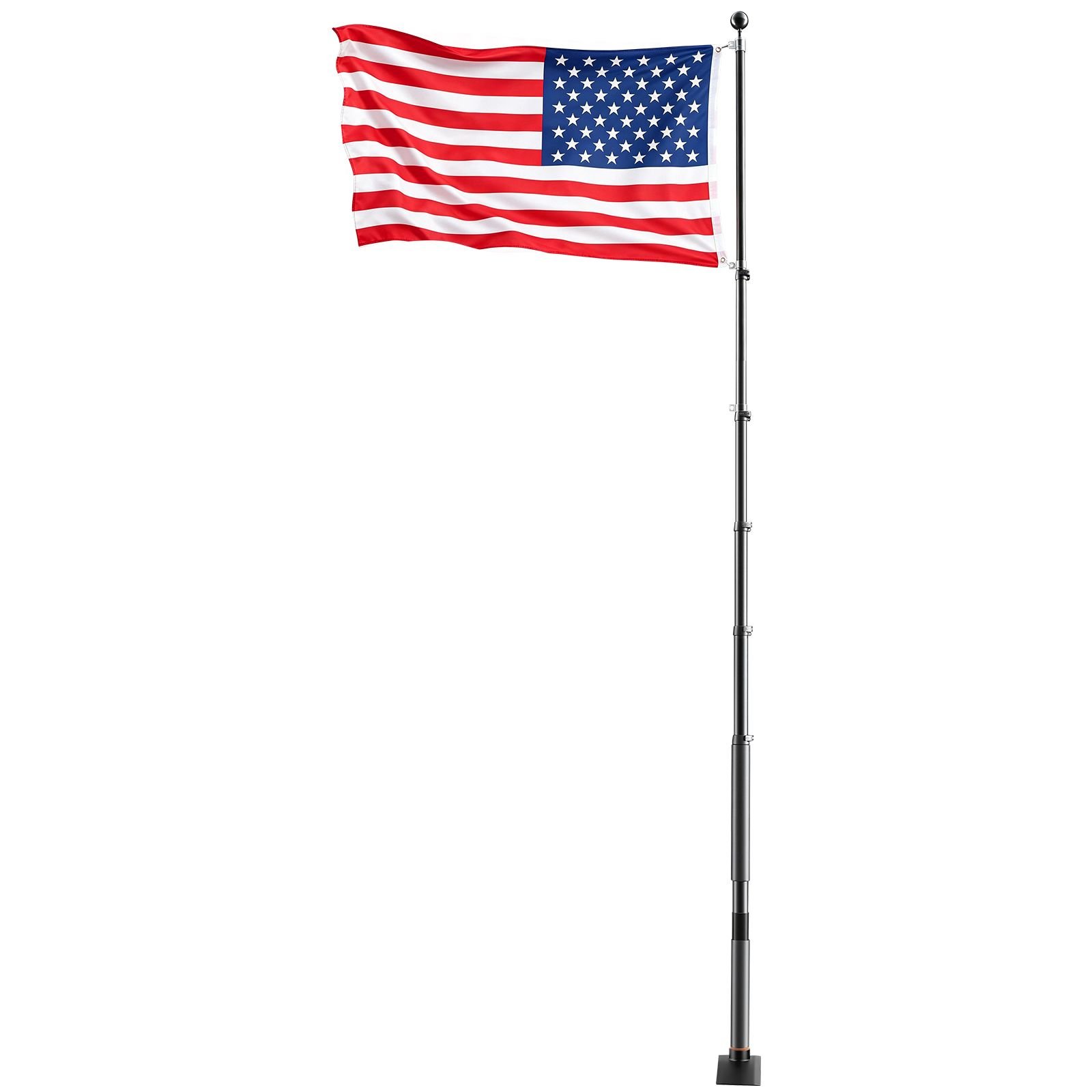 flag pole, 20ft heavy duty telescopic flagpole kit with mounting base for vehicles, extra thick outdoor aluminum flagpole kit with 3x5 american flag for sedans, pickups, rvs, food trucks, black