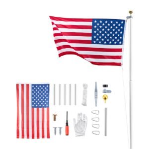 Flag Pole, 25ft Heavy Duty Sectional Flagpole Kit for Outside House In Ground, Extra Thick Outdoor Aluminum Flagpole Kit with 3x5 American Flag for Yard, Residential or Commercial Use, Silver