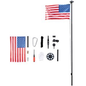 Flag Pole, 25ft Heavy Duty Sectional Flagpole Kit with 136 LED Solar Light for Outside House In Ground, Outdoor Aluminum Flagpole with 3x5 American Flag for Yard, Residential, Commercial, Black