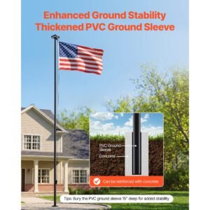 flag pole, 25ft heavy duty sectional flagpole kit with 136 led solar light for outside house in ground, outdoor aluminum flagpole with 3x5 american flag for yard, residential, commercial, black