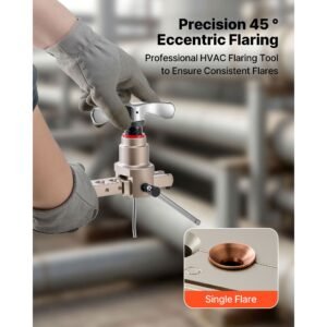 flaring tool hvac, 45° eccentric single flaring tool for 1/4" 3/4" & 6 19mm copper aluminum tubes with metric & sae clamps, tube cutter & toolbox for refrigeration air conditioner repair